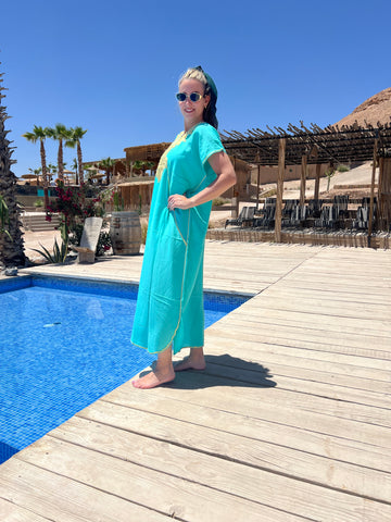 Handgemaakte kaftan - turquoise / goud