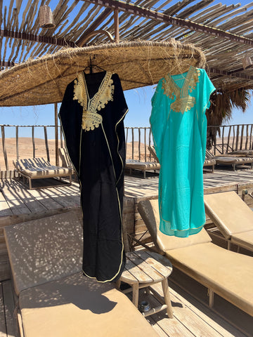 Handgemaakte kaftan - turquoise / goud