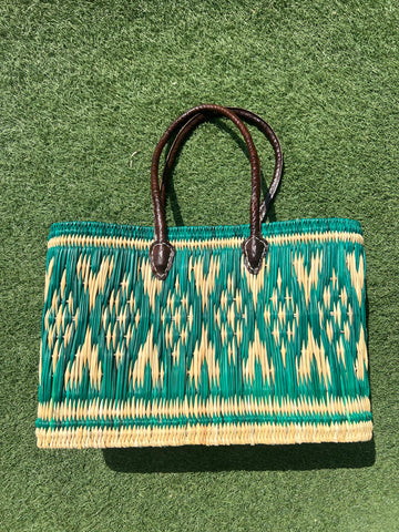 Gevlochten rieten tas - turquoise